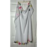 Boohoo  White Sheer Multi Way Beach Sarong Cover Up Rainbow Tassel One Size Photo 4