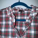 Talbots  RUFFLE TRIM‎ POPOVER CELEBRATE PLAID medium petite red green Photo 2