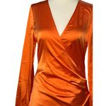 NEW PUBLIC DESIRE Vibrant Orange Satin Wrap Party Chic Dress Ruched Long Sleeves Size 4 Photo 8