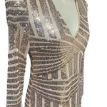 Miss Ord NWT Champagne Gold Sequined V-Neck dress long sleeve brand| women M Photo 2