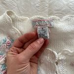 Women’s Vintage floral Embroidered White Cardigan short sleeve medium Sweater Photo 3