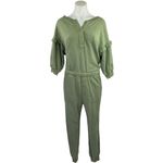 Something Navy  Esmeralda Olive Green Terry Ruffle Henley Puff Sleeve Jumpsuit S Photo 4