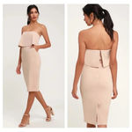 Lulus Lots of Love Beige Strapless Ruffle Bodycon Pencil Midi Dress XS Photo 1