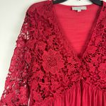 J Gee Babydoll Lace Crochet Tunic Mini Dress Sz Large Red Bell Sleeve Flowy Photo 6