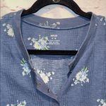 Aerie  heart eyes waffle Henley Floral Blue Long Sleeve shirt blue medium M Photo 1