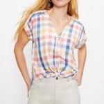 Loft Dolman Pink Plaid Short Sleeve Button Down Top Sz S Petite Photo 1