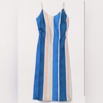 H&M NWT Lemlem Blue Beige Stripe Slip Satin Midi Dress Size L Photo 2