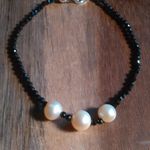Thai Black Spinel and Peach Freshwater Pearl Sterling Silver Bracelet Photo 1