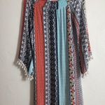 Military Hippie Mutli Color Patterned Striped Long Sleeve Boho Beach Mid Dress Photo 5