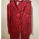 Vintage Pink by KMart 2 Piece Satin Pajama Set Womens Large Red Embroider Pocket Photo 0