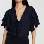 Free People Call Me Later Black Ruffle Sleeve Bodysuit Blouse Size XS Photo 0