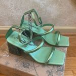 Free People  Parker Silver Chain Heels Green Lime Metallic Sz 39 Photo 5