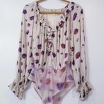 Free People Intimately  Floral Print Ruffle Lace Bodysuit Blouse Long Sleeves Photo 0