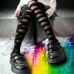 Thin Strappy Pattern Pantyhose,‎ Comfy Smooth Slim Footed Pantyhose One Size Black Photo 11