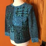 Sigrid Olsen Vintage  Blue Patchwork Knit Sweater Artsy Textured Pullover Photo 6
