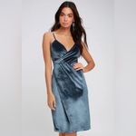 Lulus  Size XS Honey Love Light Blue Velvet Bodycon Wrap Dress Romantic Cocktail Photo 3
