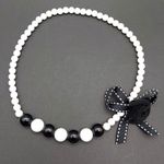 Cute Black & White Beaded Stretch Choker Necklace Collar Bow & Flower Accent Photo 6