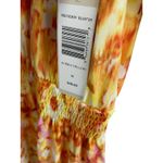 Sunny Leigh  Floral Print Dress Smocked Waist Tie Neck Yellow‎ Pink M Photo 3