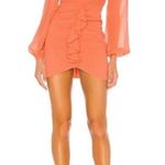 NBD Arijana Coral Orange Front Keyhole Long Sleeve Mini Dress Photo 2