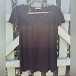 cha cha vente  Crochet Lace Detail Neckline Short Sleeve Top in Black Size Large Photo 10