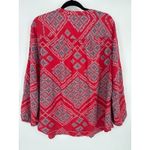Vintage America Peasant Blouse Boho Floral Print Long Sleeve Top Flowy Size XL Red Photo 3