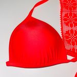 Aerie Neon Coral Tie Front Crochet Racerback Triangle Bikini Top Photo 1