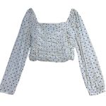 Bershka Cream Polka Dot Ruched Long Sleeve Blouse Women’s US XS Photo 1