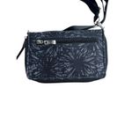 Baggallini Baggalini Black Leather and Floral Nylon Wallet Crossbody Bag RFID Blocking Photo 2