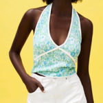 ZARA halter knit hibiscus tank green & blue Photo 0