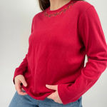 vintage cottagecore floral embroidered michigan cherry red crewneck top cotton L Size L Photo 3