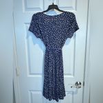 Kaileigh Woman’s Size Medium Navy Faux Wrap Polka Dot Stretch Dress Photo 3