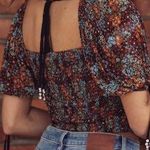 Free People Back On Crop Top Smocked Puff Sleeves Floral Printed XS NWT Photo 1