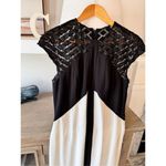 Mikael Aghal Elegant Black & White Satin Dress Crochet Embellished Top Size 8 Photo 1