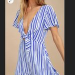 Lulus  Sun On My Side Blue‎ White Striped Tie Front Cutout Skater Dress MEDIUM Photo 1