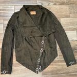 Driftwood  Olive Green Faux Suede Moto Asymmetrical Zip Embroidered Jacket Photo 1