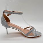 Allegra K  Ankle Strap Heels Womens 7 Silver Glitter Criss Cross Stiletto Party‎ Photo 2