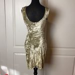 VINTAGE KHAKI CRUSHED VELVET TANK DRESS Gold Size L Photo 3