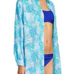 Lilly Pulitzer Lagoon Linen Cover-Up Shirt Dress Women S Oversize Beach Resort Photo 2