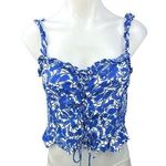ZARA  Blue Floral Print Lace Up Tie Sleeveless Ruffle Strap Crop Tank Top Size S Photo 0