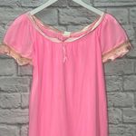 Vintage Julius Nylon Sheer Overlay Nightgown Pink Short Sleeve Size M 70s Size M Photo 1
