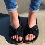 Black Rhinestone Slip On Bow Tie Sandal Size 7 Photo 1