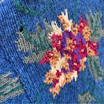 Vintage 90s Ivy hand knit floral fall henley tunic sweater wood bead accent LG Blue Photo 3