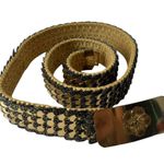 Gold Sequins Stretch Belt Floral Hook Closure Fabric Back Glitter 1980s Vintage Photo 1