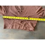 SheIn Shirt Women's Large Long Sleeve Crop Front Wrap Stretchy Brown Top V Neck Photo 5