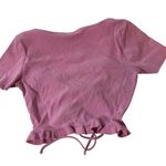 ZARA  Pink Ruffled Ruched Waist Front Tie V-Neck Top – Coquette Style Blouse | S Photo 8