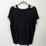 Athleta [] Black Glimpse Open Neck Cutout Short Sleeve T-Shirt Ribbed Sz Small S Photo 1