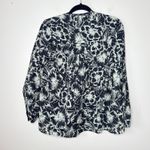 Mille Resort Travel Florian Button Front Blouse Small Black Hibiscus Top Cotton Photo 5