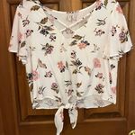 BRAND NEW White and Flowers Shirt With Front Tie Size M Photo 0