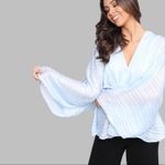 The Vintage Shop NWT Pleated Top Womens S Blue Flowy Bell Sleeve Soft Girl Photo 1