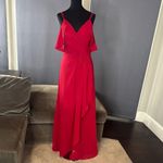 Red Chiffon Off the Shoulder Formal Bridesmaid Dress Corset Back Size 10 NWOT Photo 2